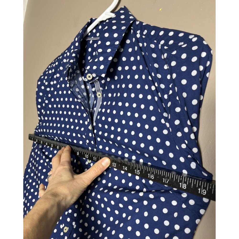 Talbots Blue Polka Dot Shirt Button Up Cotton Blouse Career Preppy Layer Women S - Picture 4 of 9